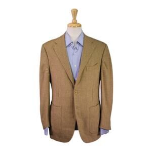 Sartoria Partenopea Brown Gold Plaid Wool Cashmere Patch Pocket Blazer 38S
